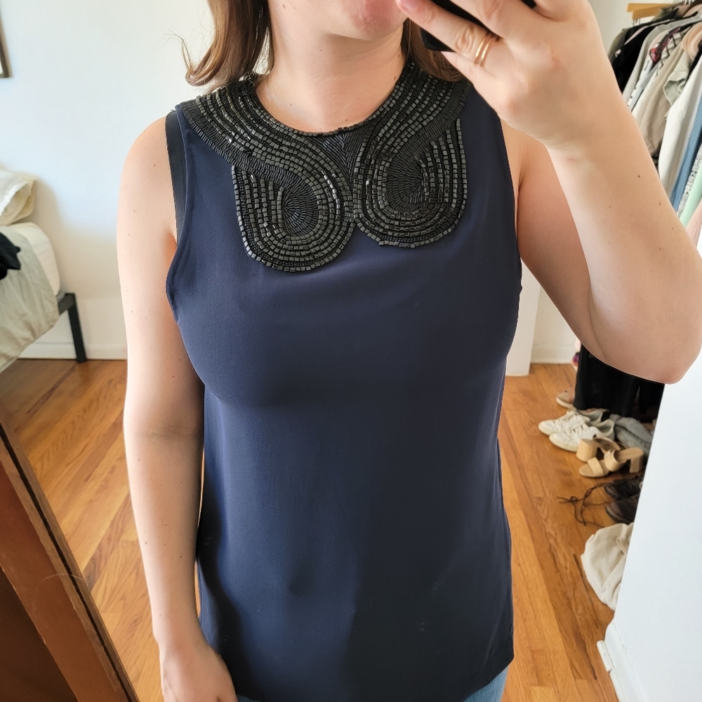 3.1 Phillip Lim Sleeveless Beaded Tunic Blue Medium - Picture 4 of 12